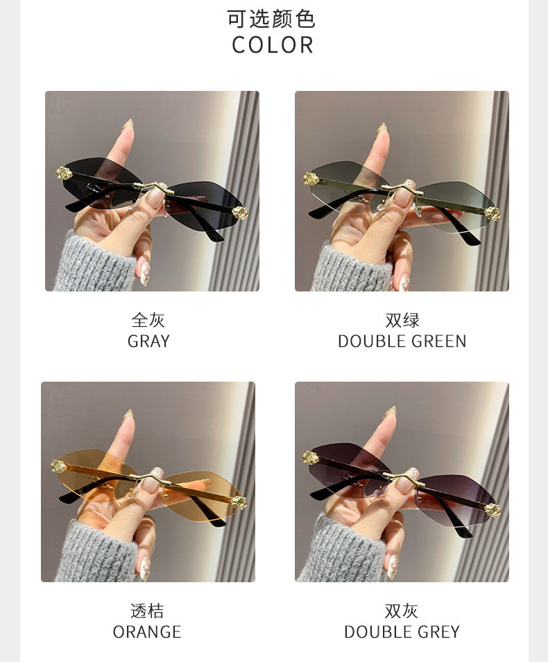 Frameless diamond personality sunglasses 2024 new sunscreen European and American trend sunglasses high sense sunglasses ladies