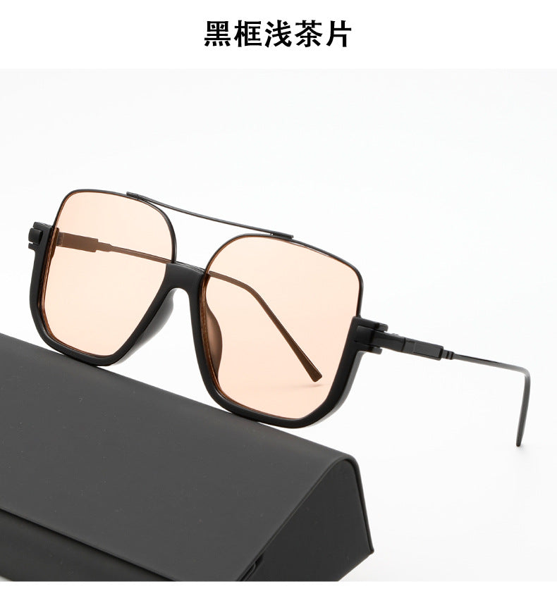 Cross-Border Double-Beam Brown Sunglasses Transparent Black Retro High-End Sunglasses Unisex Large Frame Glasses