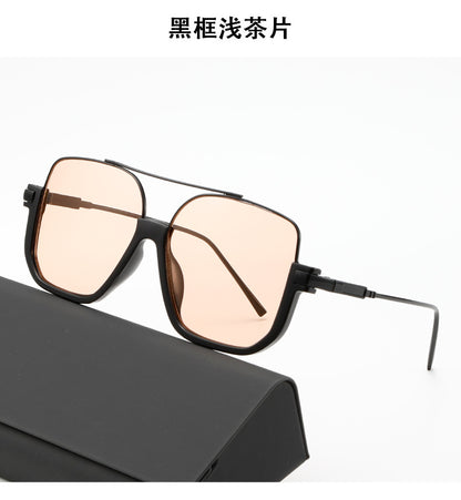 Cross-Border Double-Beam Brown Sunglasses Transparent Black Retro High-End Sunglasses Unisex Large Frame Glasses