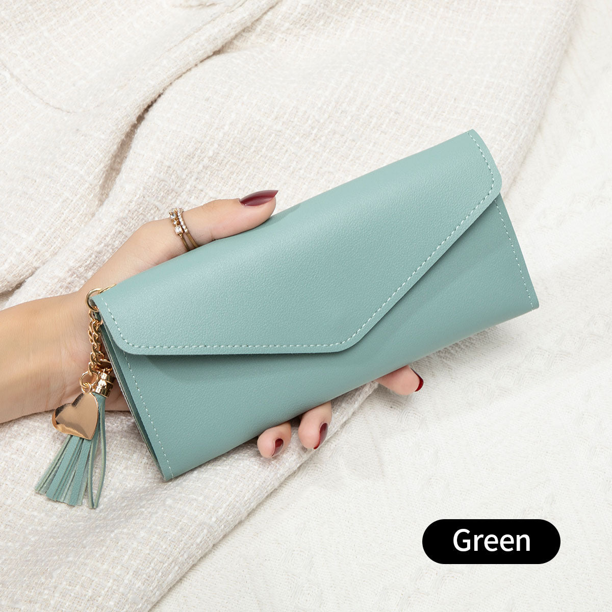 Korean Style Simple Three-fold Women's Long Wallet Fashionable Tassel Pendant Clutch Small Group Portable Multi-functional Coin Purse