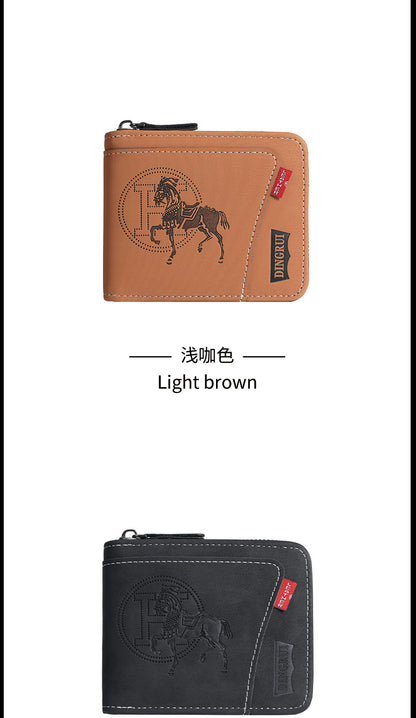 New men's chain wallet European and American retro style horizontal zipper bag fashion short card bag change bag wholesale