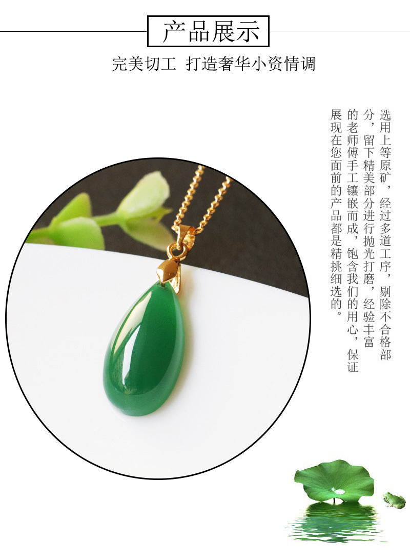 Jadeite Green Chalcedony Pendant Agate Water Drop Necklace Jade Jewelry Factory Wholesale Dropshipping S2053030
