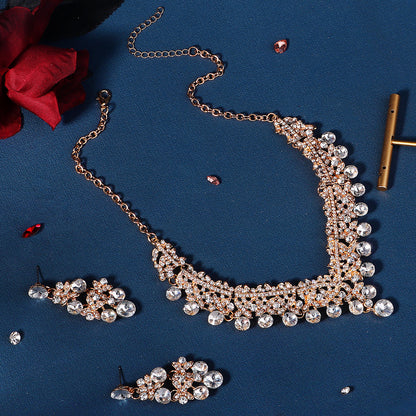 European and American Bride Jewelry Three-piece Suit High-class Dance Wedding Jewelry Alloy Diamond Crown Necklace Earrings suit