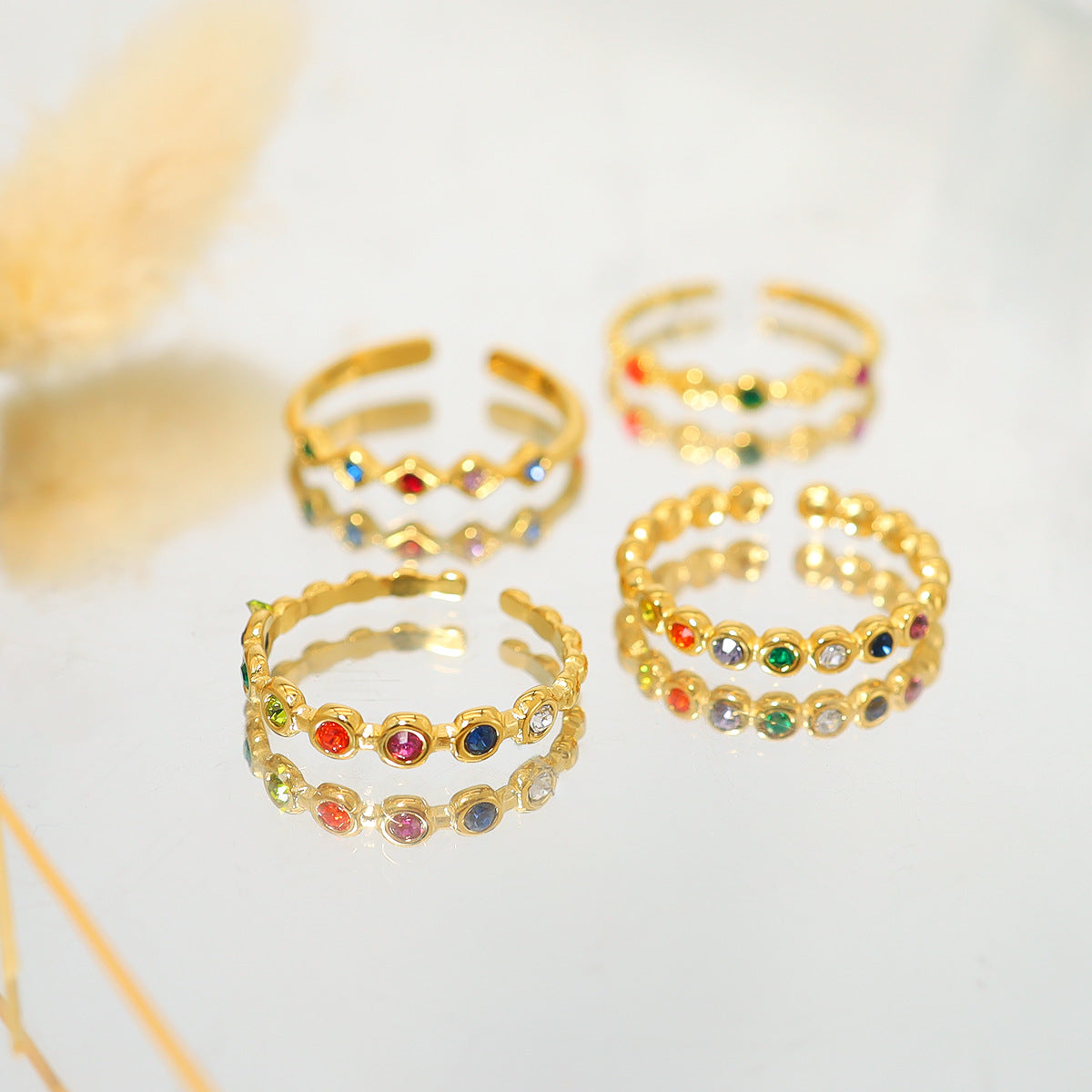 Diamond ring female titanium steel light luxury high-grade zircon index finger ring popular personality all-match fashion temperament open ring