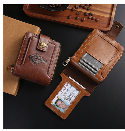 Cross-border Men's Wallet Short Vintage Fashion Zipper Bag Multi-card Wallet Large Capacity Business Card Bag Carry-on
