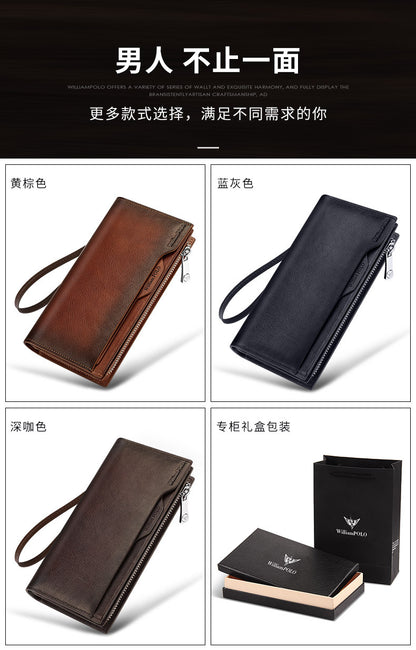 King Paul men's wallet long leather multi card slot fashion retro color hand bag card wallet wholesale