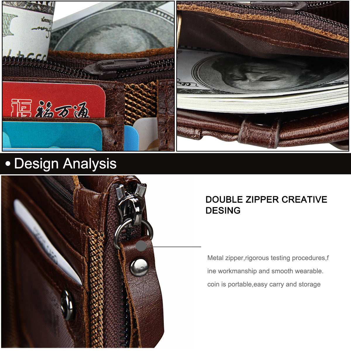 Crazy Horse Cowhide Men's Wallet RFID Anti-theft Brush Cowhide Short Men's Ticket Clip Wallet Double Zipper Coin Purse
