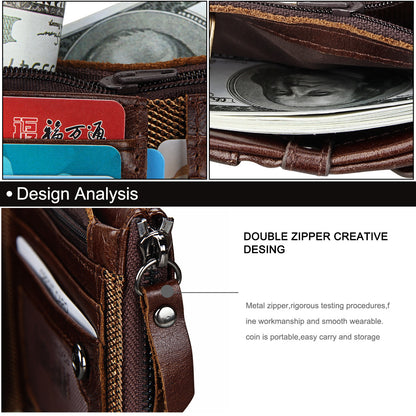 Crazy Horse Cowhide Men's Wallet RFID Anti-theft Brush Cowhide Short Men's Ticket Clip Wallet Double Zipper Coin Purse
