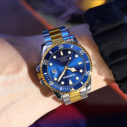 Ashi ton new steel band men's watch hollow automatic mechanical watch calendar waterproof foreign trade men's watch wholesale