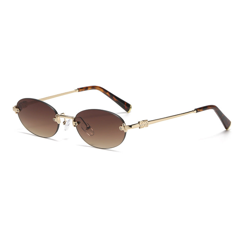 2026 New Oval Rimless Sunglasses European and American Retro Sunglasses Trendy Concave Shape Fashion Street Style Sunglasses