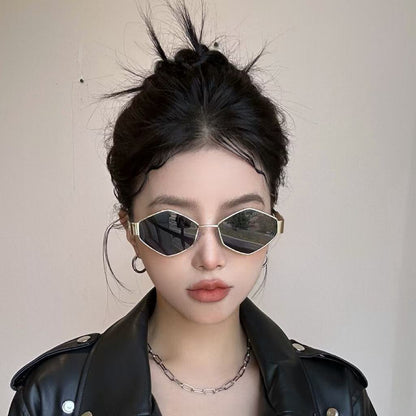 Metal Frame Arc de Triomphe Sunglasses Women's High-end Sense Small Frame Polygon European and American Style Cat Eye Small Face Funny