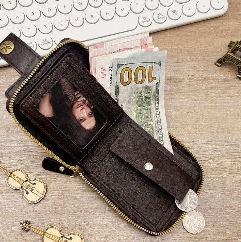 Foreign trade men's wallet short card bag one retro horizontal zipper men's wallet factory wholesale wallet