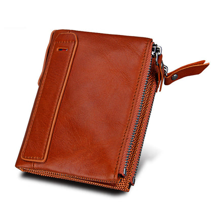 Crazy Horse Cowhide Men's Wallet RFID Anti-theft Brush Cowhide Short Men's Ticket Clip Wallet Double Zipper Coin Purse