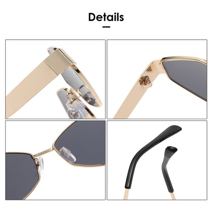 2026 New European and American Fashion Polygonal Rhombus Metal Sunglasses for Women, Trendy and Unique Wide Temple Sunglasses