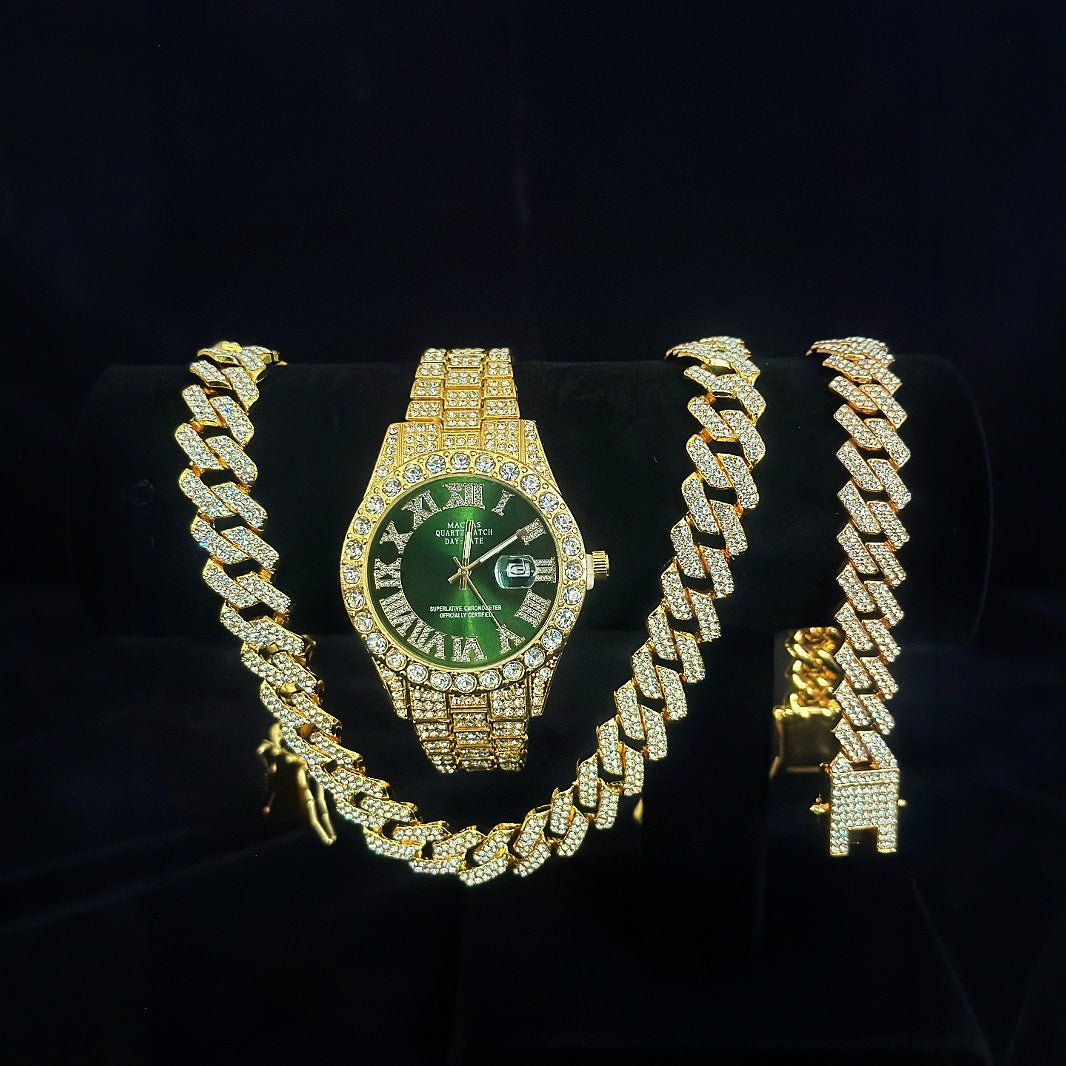 Tiktok Hot-Selling Fashion Casual Men's Watch Full Diamond Watch Men's Factory Price Direct Sale Complete Colors