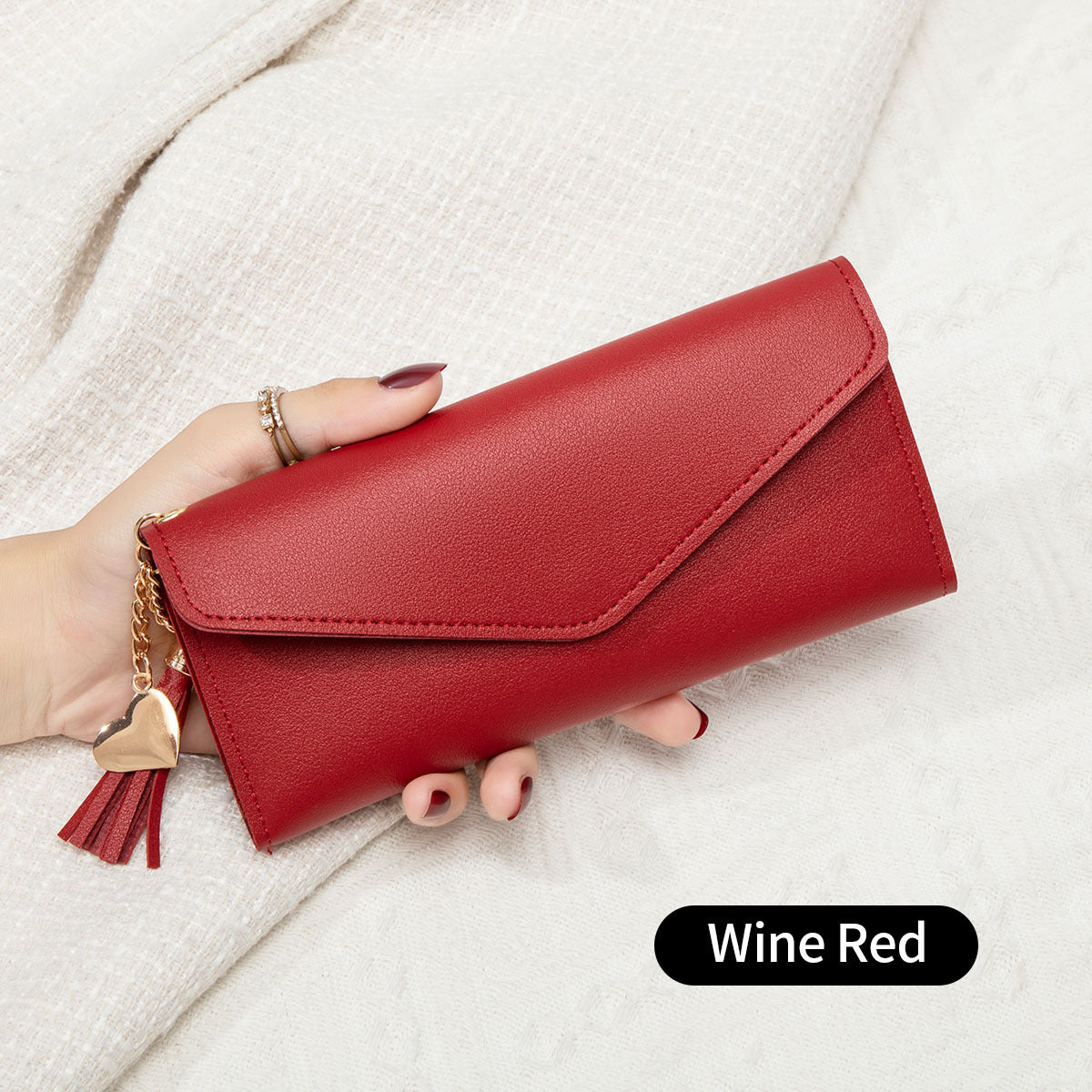Korean Style Simple Three-fold Women's Long Wallet Fashionable Tassel Pendant Clutch Small Group Portable Multi-functional Coin Purse