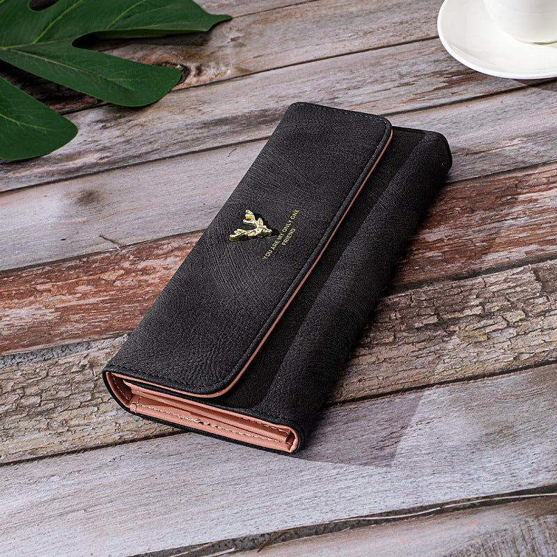 Long Women's Wallet Frosted Cover Wallet Soft Leather Wallet Fashion Retro Large Capacity Hand Bag