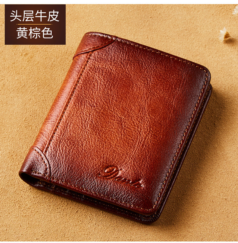 New Men's Wallet 20% Discount Vertical Top Layer Cowhide Anti-theft Credit Card Degaussing Leather Wallet Cross-border Explosive Wallet
