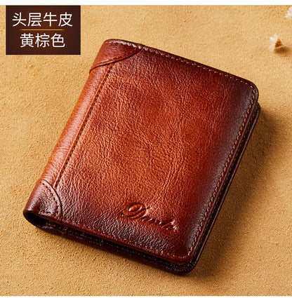 New Men's Wallet 20% Discount Vertical Top Layer Cowhide Anti-theft Credit Card Degaussing Leather Wallet Cross-border Explosive Wallet