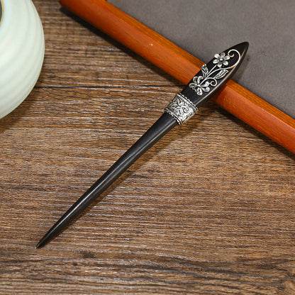 Vintage Ebony updo chopsticks simple antique silver ancient style hair accessories new Chinese ancient costume cheongsam hairpin