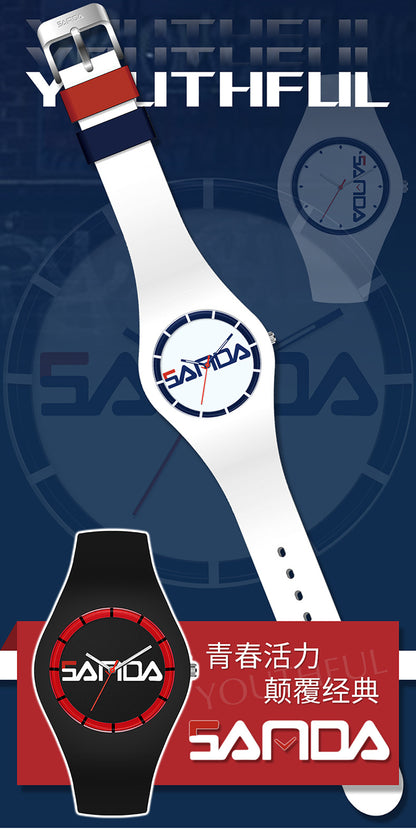 SANDA Outdoor Sports Watch Simple Waterproof Men's and Women's Fashion Quartz Watch Silicone Tape Casual Student Quartz Watch