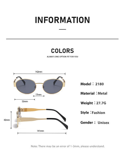 New Metal Oval Sunscreen Sunglasses Cross-Mirror European and American Ins Xiaohongshu Same Style Sunglasses Amazon Hot Selling
