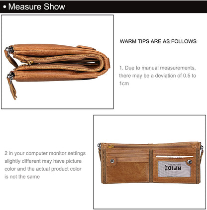 Crazy Horse Cowhide Men's Wallet RFID Anti-theft Brush Cowhide Short Men's Ticket Clip Wallet Double Zipper Coin Purse