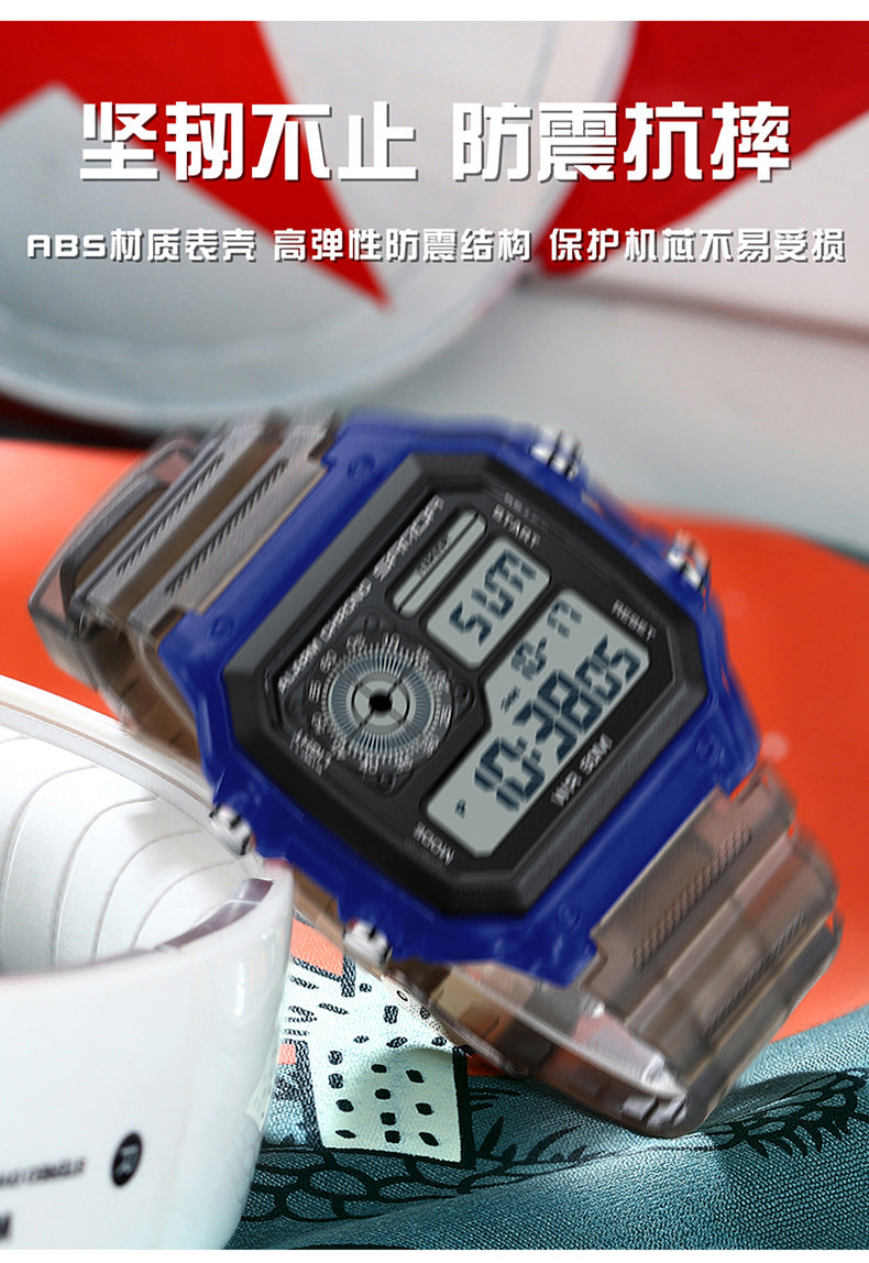 Sanda Hot-selling Square Watch Luminous Waterproof Alarm Student Watch Simple Korean Transparent Sports Electronic Watch