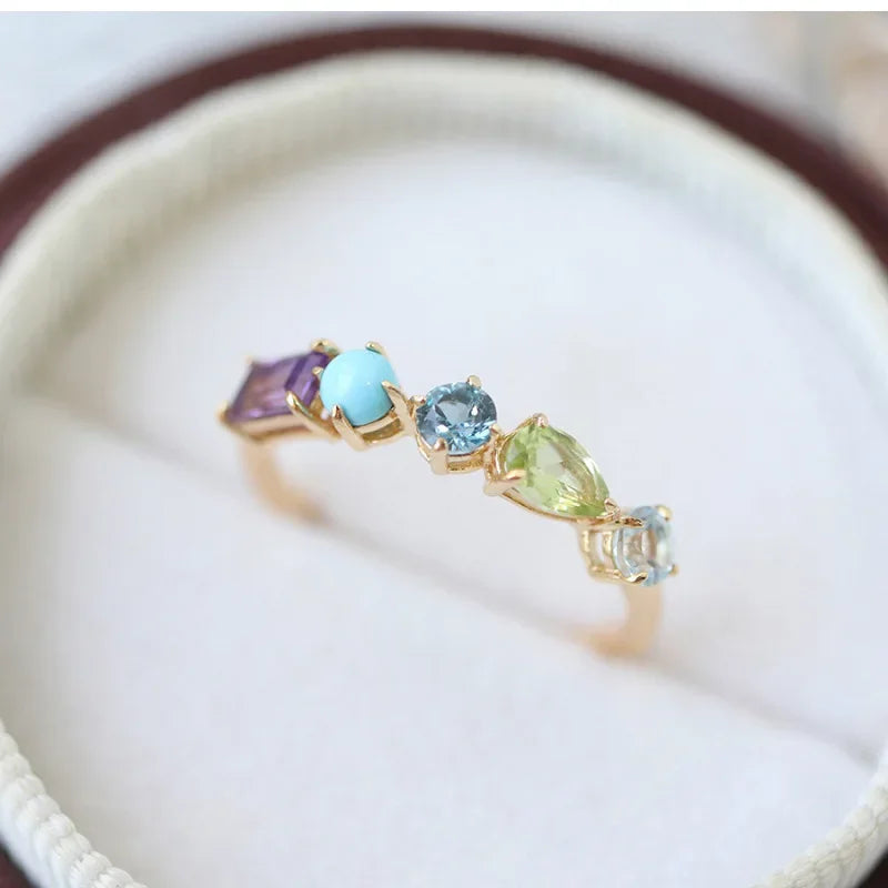 Niche Crystal Multi-gem Geometric Ring Women's Fashionable Distinctive Exquisite Light Luxury All-match High-end Open Finger Ring