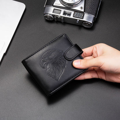 Foreign Trade Wallet Men's New 3D Embossed Eagle Pattern Short Student Youth Casual Soft Leather Card Bag Coin Purse