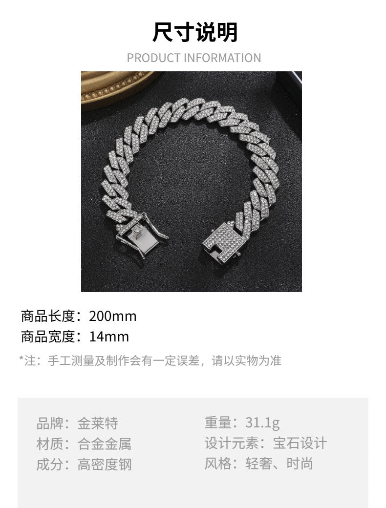 [Bross-Border Hot Item] 16-Piece Set of Various Diamond-Encrusted Watches, Diamond-Shaped Cuban Bracelets and Necklaces, Three-Piece Set