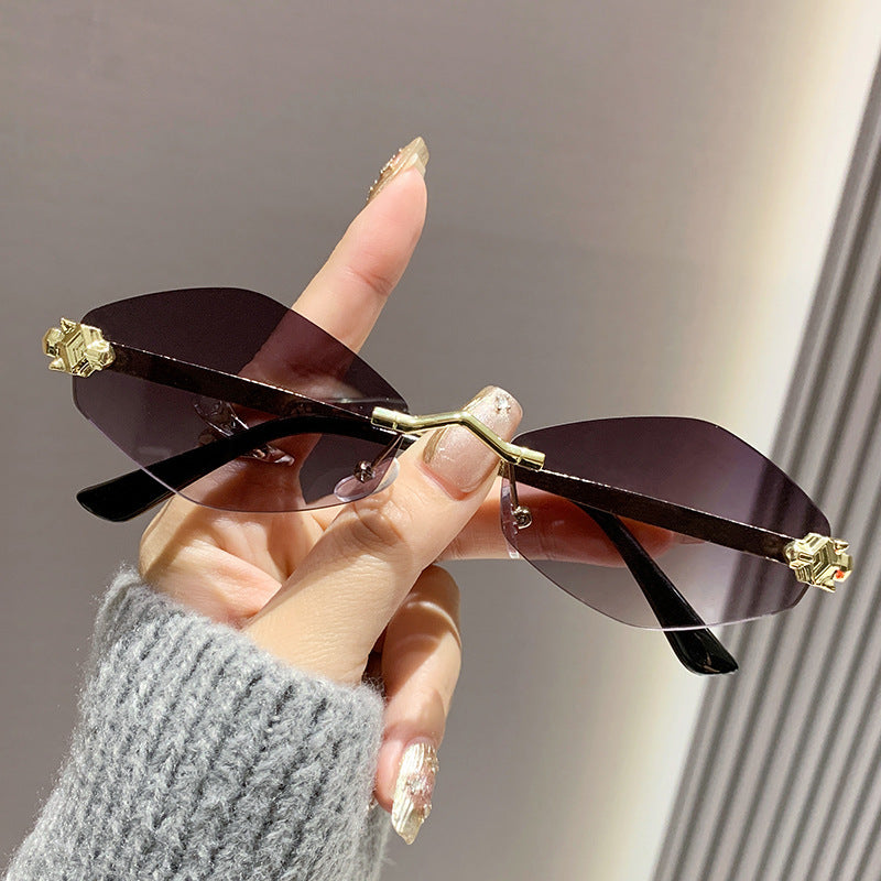 Frameless diamond personality sunglasses 2024 new sunscreen European and American trend sunglasses high sense sunglasses ladies