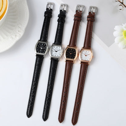 Cross-border Barrel Quartz Watch Small Women's Leather Watch Women's Fashionable All-match Simple Roman Scale Women's Hand