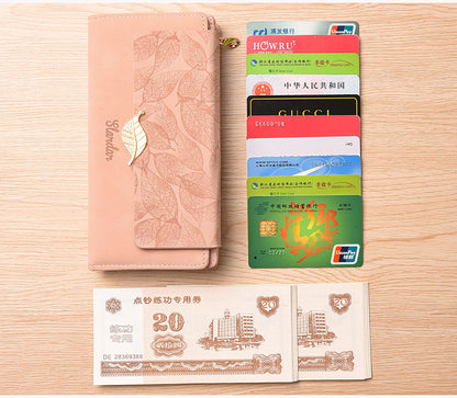Amazon Cross-border Wallet Wholesale European and American Retro Frosted Leaf Buckle Long Clutch Large Capacity