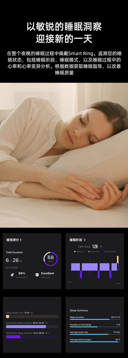 R08 (Qring) Waterproof Touch Body Temperature Sleep Blood Oxygen Heart Rate Sports Photo Music Control Smart Ring