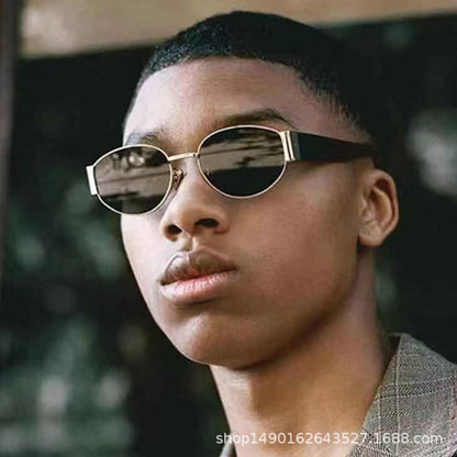 European and American Ins Glasses Trendy Women's Sunglasses Bouncy Internet Celebrity Oval Metal Photo Decorative Sunglasses 3452