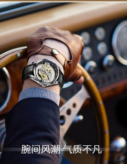 Cross-Border Dropshipping New Double-Sided Hollow Fully Automatic Movement Non-Mechanical Watch Tourbillon Watch Men's Waterproof