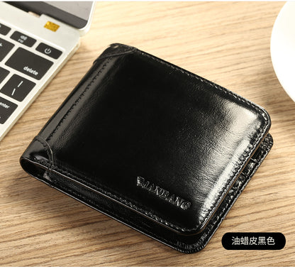 Cross-Border Dropshipping Manbang Men's Wallet Horizontal First-Layer Cowhide Wallet Classic Short 70% off Rifd Anti-Theft Brush
