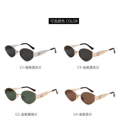 Y2K40235 Old Money Style Sunglasses Female Internet Celebrity Street Style Glasses Retro Oval High-End Cat-Eye Sunglasses