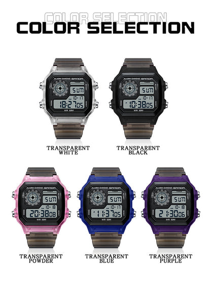 Sanda Hot-selling Square Watch Luminous Waterproof Alarm Student Watch Simple Korean Transparent Sports Electronic Watch
