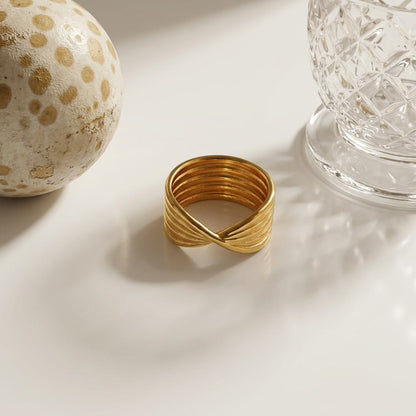 Minimalist Style No Letter Titanium Steel Ring, Multi-Layer Twisted Geometric Interwoven Diamond-Encrusted Ring Jewelry