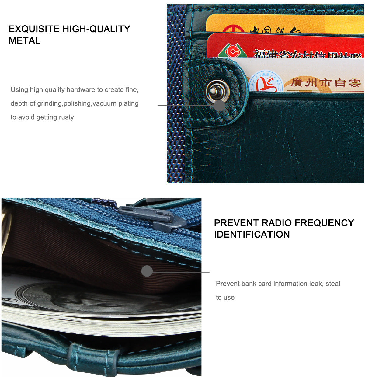Crazy Horse Cowhide Men's Wallet RFID Anti-theft Brush Cowhide Short Men's Ticket Clip Wallet Double Zipper Coin Purse