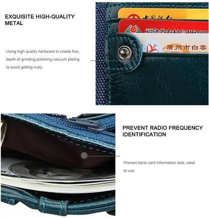 Crazy Horse Cowhide Men's Wallet RFID Anti-theft Brush Cowhide Short Men's Ticket Clip Wallet Double Zipper Coin Purse