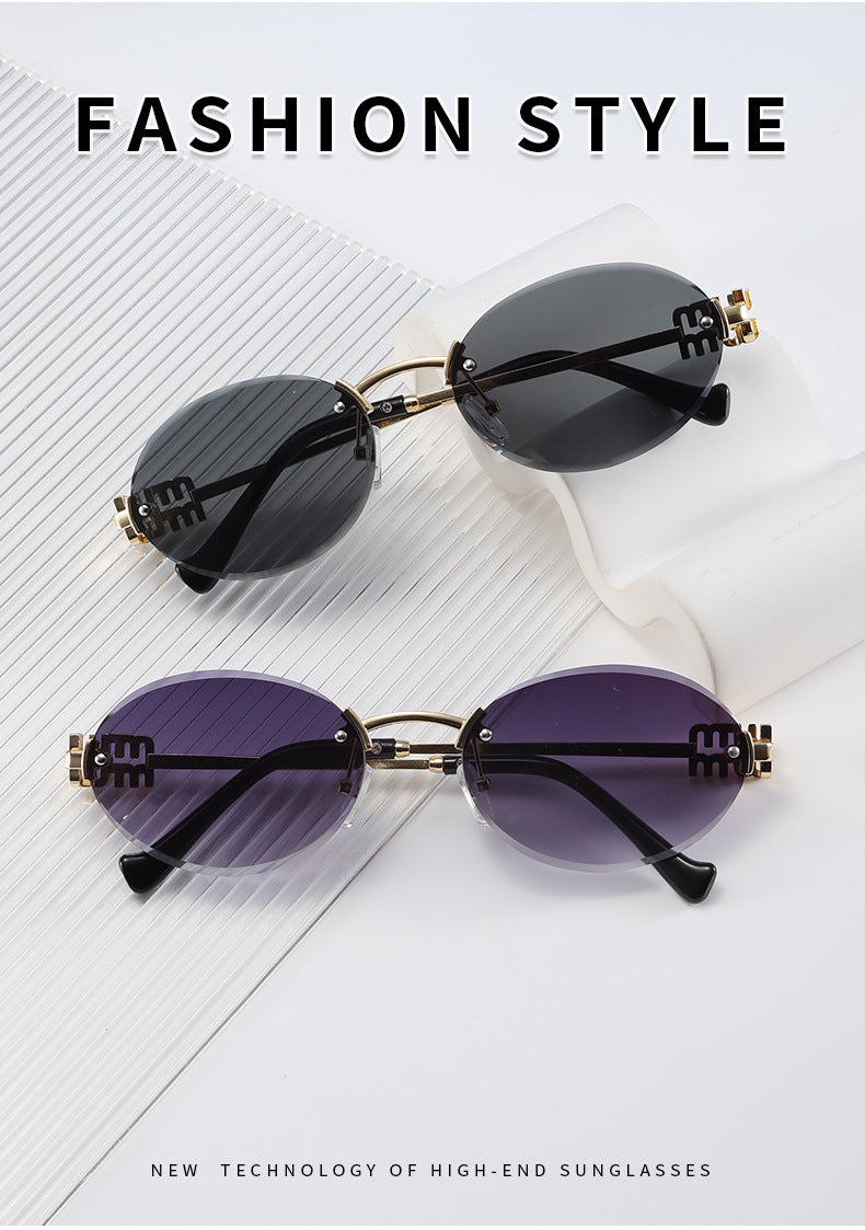 Frameless Letter Sunglasses with a High-End Feel, Personalized Metal Street Style Sunglasses, Retro Internet Celebrity Street Style, Trendy Sweet and Cool Hot Girl Sunglasses