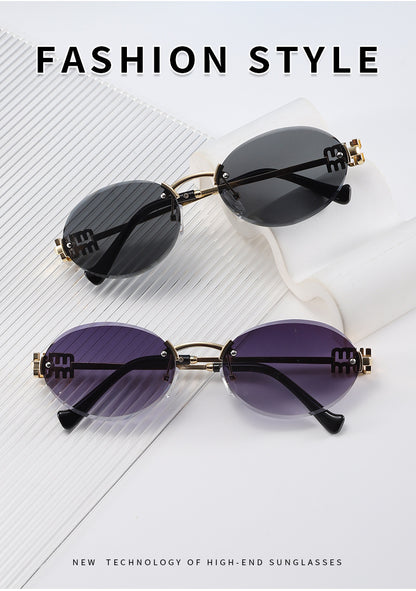 Frameless Letter Sunglasses with a High-End Feel, Personalized Metal Street Style Sunglasses, Retro Internet Celebrity Street Style, Trendy Sweet and Cool Hot Girl Sunglasses