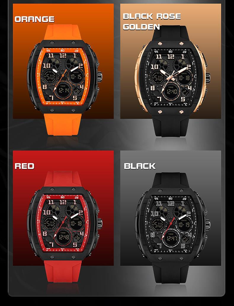 Ofns Fashion Watch Sports Waterproof Watch Barrel-Shaped Multi-Function Luminous Dual-Time Student Digital Watch
