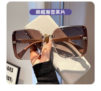 Brown M-Shaped Women's Uv Protection High-End Wide-Frame Pc Style Sunshade Glasses Trendy Street Style Sunglasses