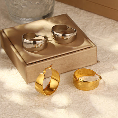 ins European and American Widened Arc Stainless Steel Earrings Advanced Sense Titanium Steel Earrings 18K Gold Light Luxury Women's Earrings