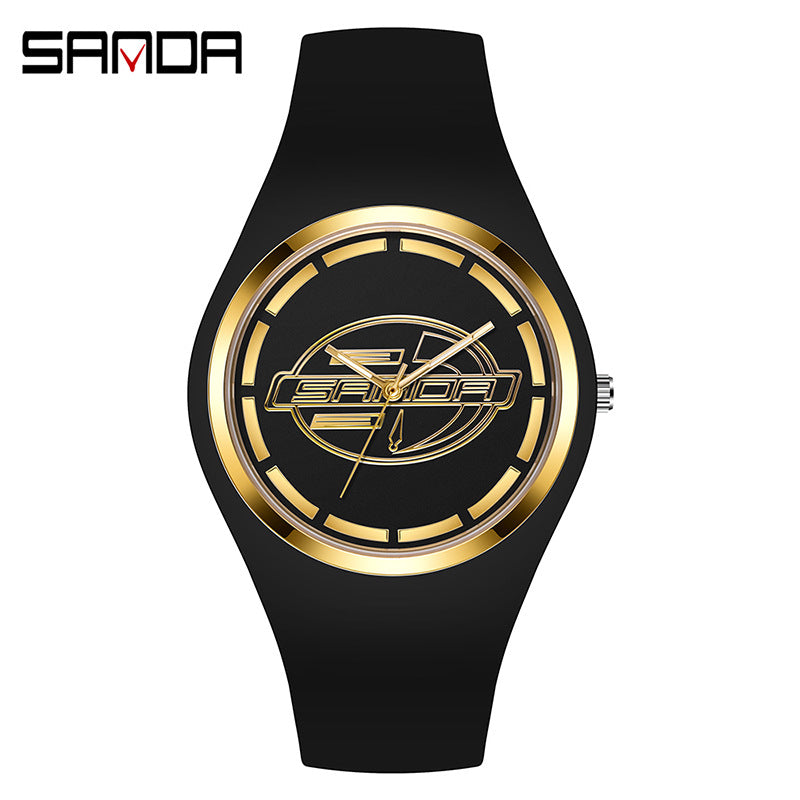 SANDA Outdoor Sports Watch Simple Waterproof Men's and Women's Fashion Quartz Watch Silicone Tape Casual Student Quartz Watch