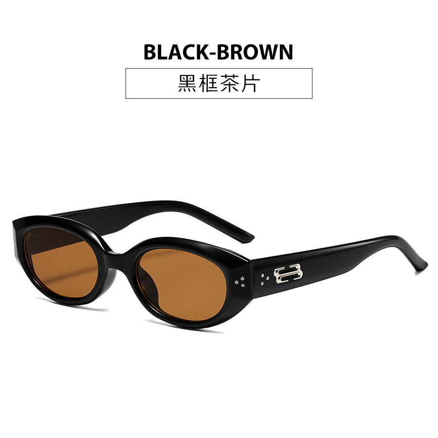 Retro Black Frame Rice Nail Irregular gm Cat's Eye Sunglasses Men's 2025 New Fashionable Street Photoshoot Sunglasses Women's High-end Sense